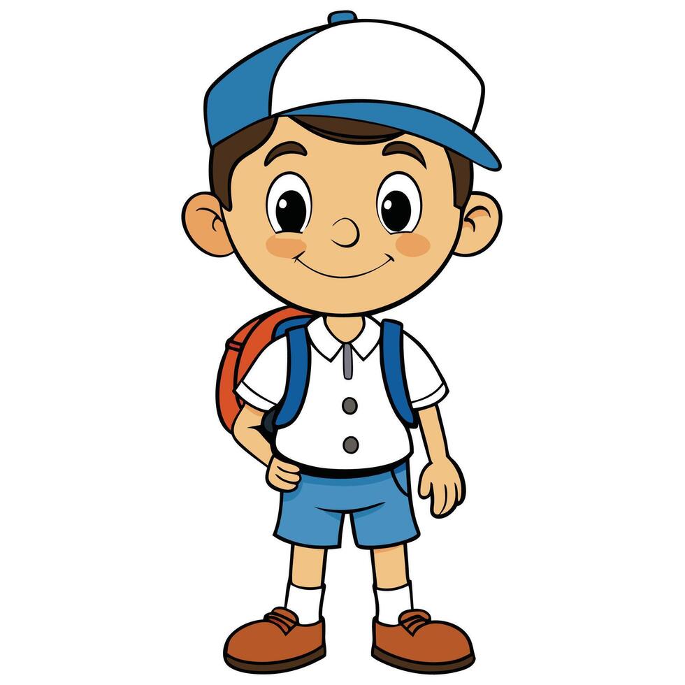 boy with backpack and cap vector