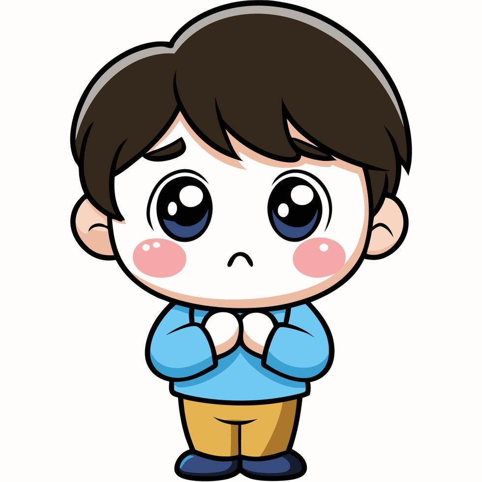 a cartoon boy with sad eyes white background vector