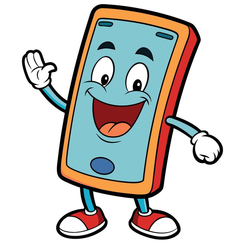 mobile phone character waving vector