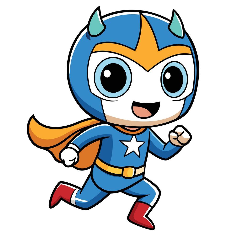 a cartoon superhero running with a blue cape white background vector