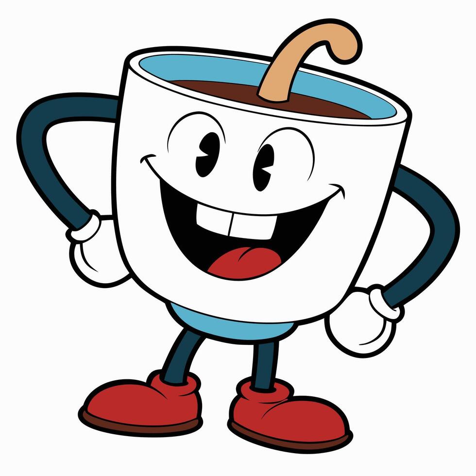 a cartoon cup of coffee with a smile on its face white background vector