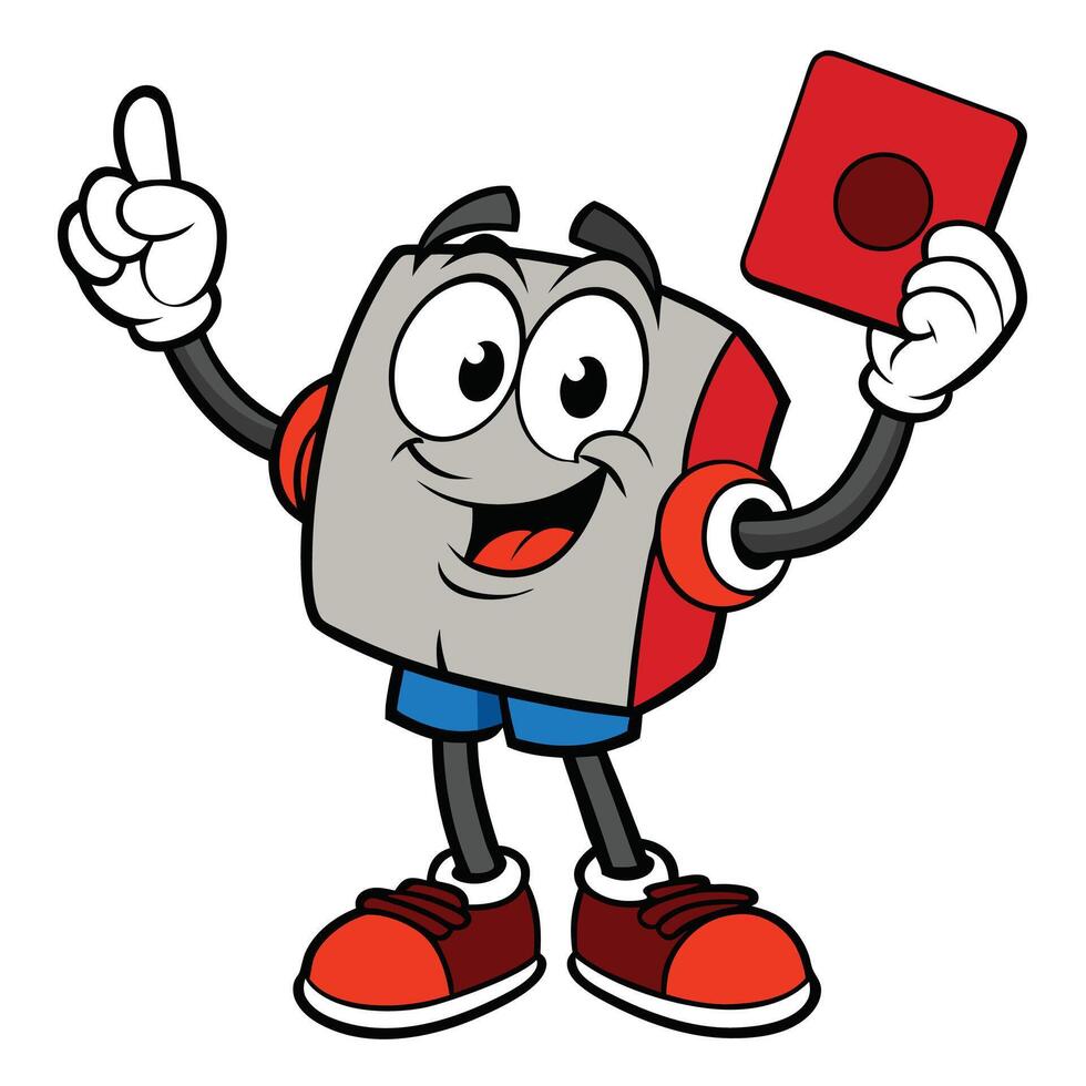 a robot holding a red card white background vector