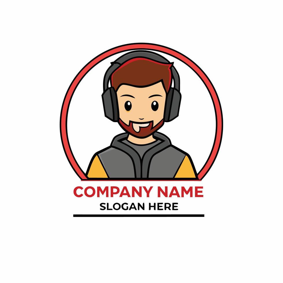 a man with headphones on his head and a beard vector