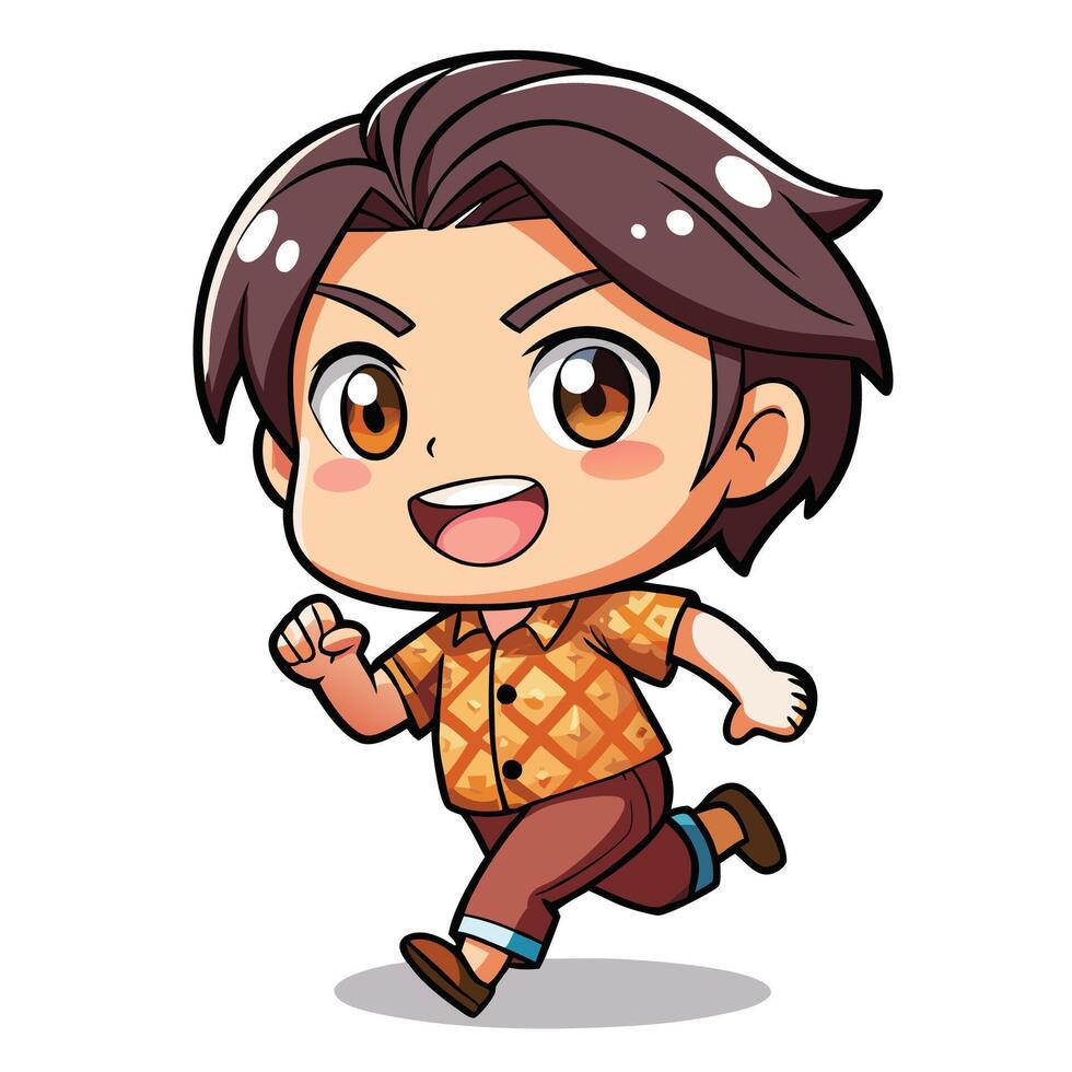 a cartoon boy running with brown hair vector