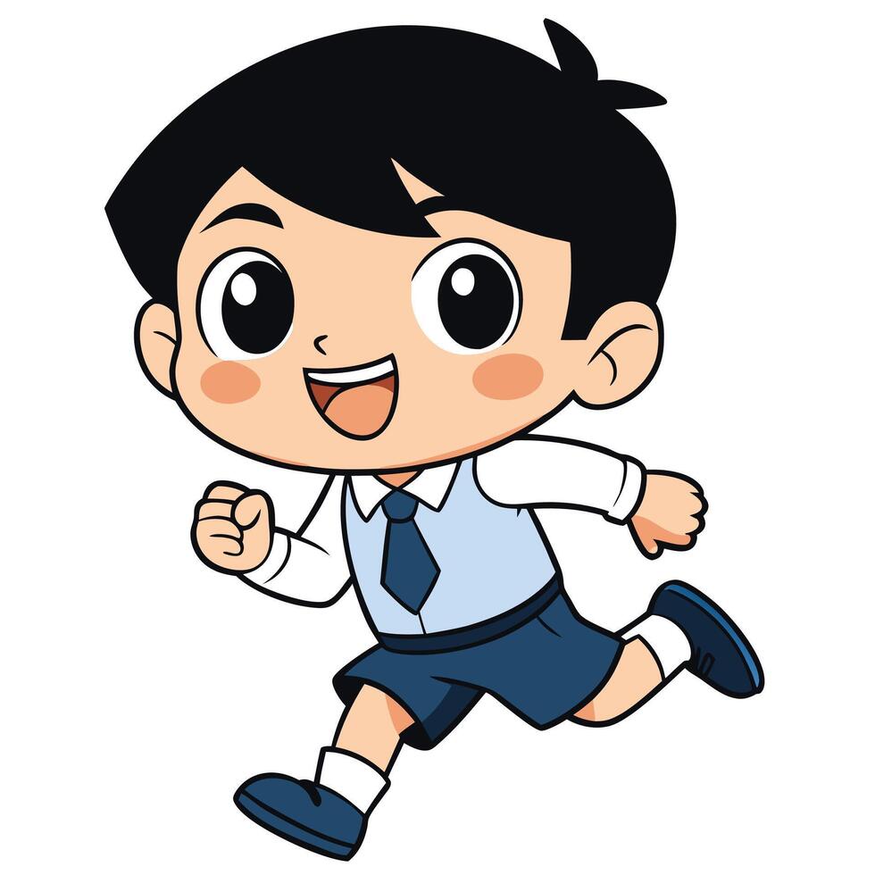 a cartoon boy running in a school uniform vector