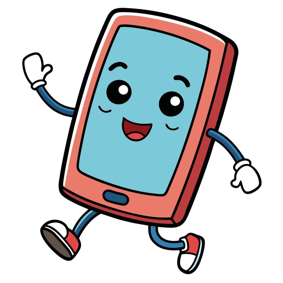 a cartoon phone running with arms vector