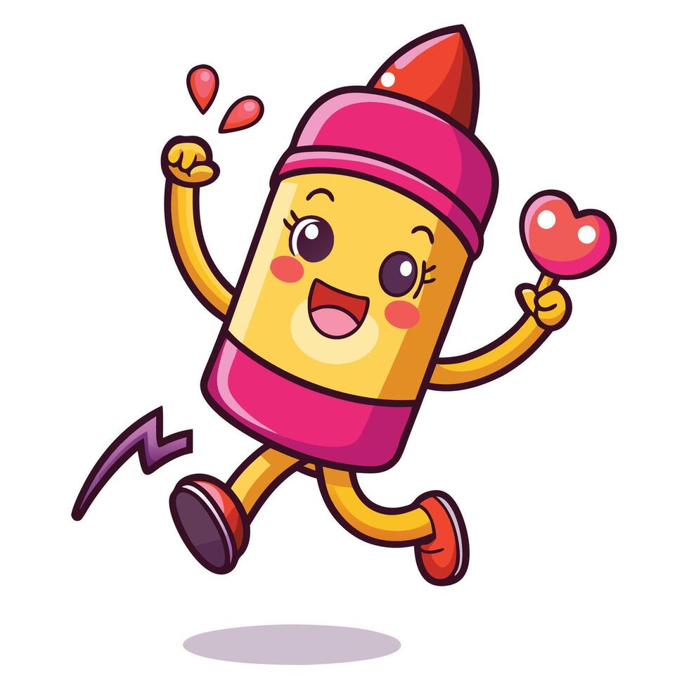crayon crayon character running with heart illustration vector