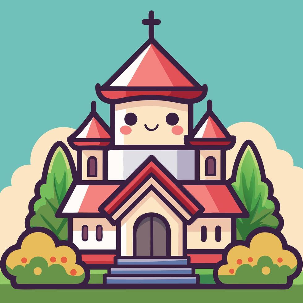 church with a cross on top white background vector
