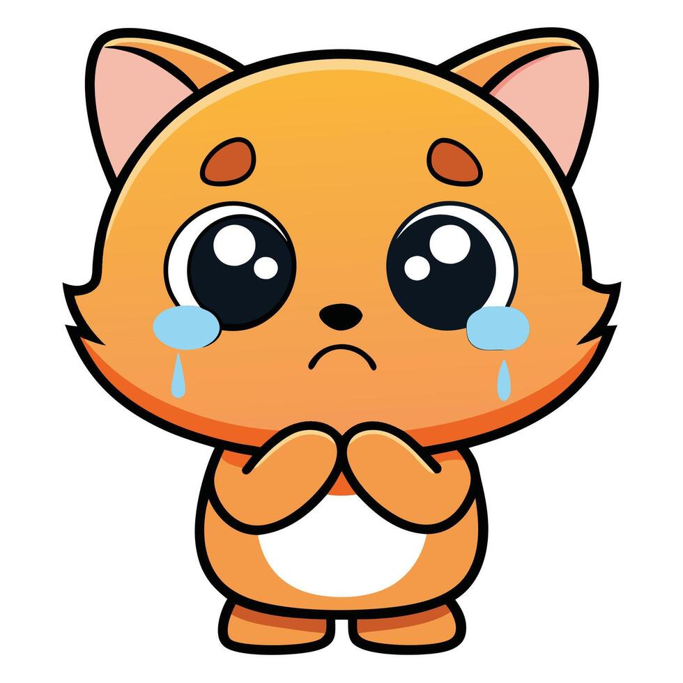 a cartoon orange cat crying white background vector