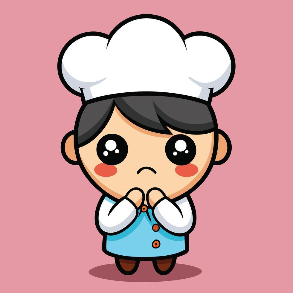 cartoon chef with sad face on pink background vector