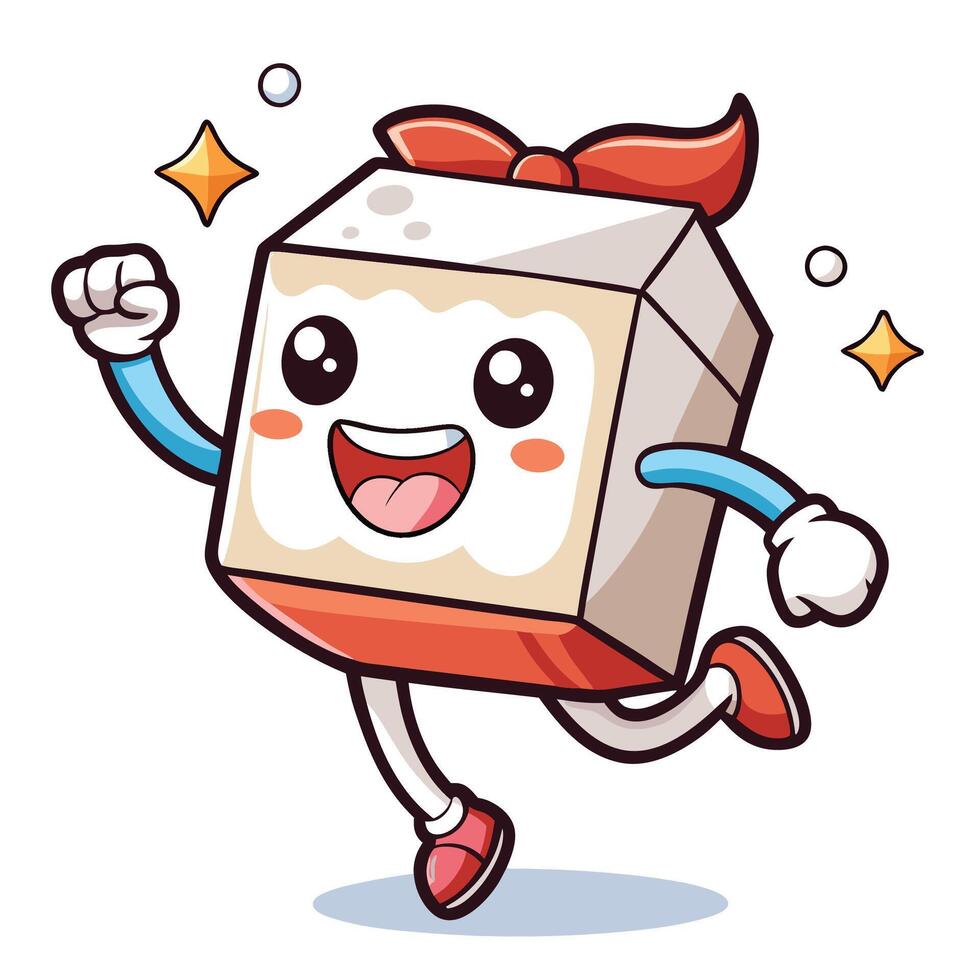 a cartoon box running with a bow on its head vector