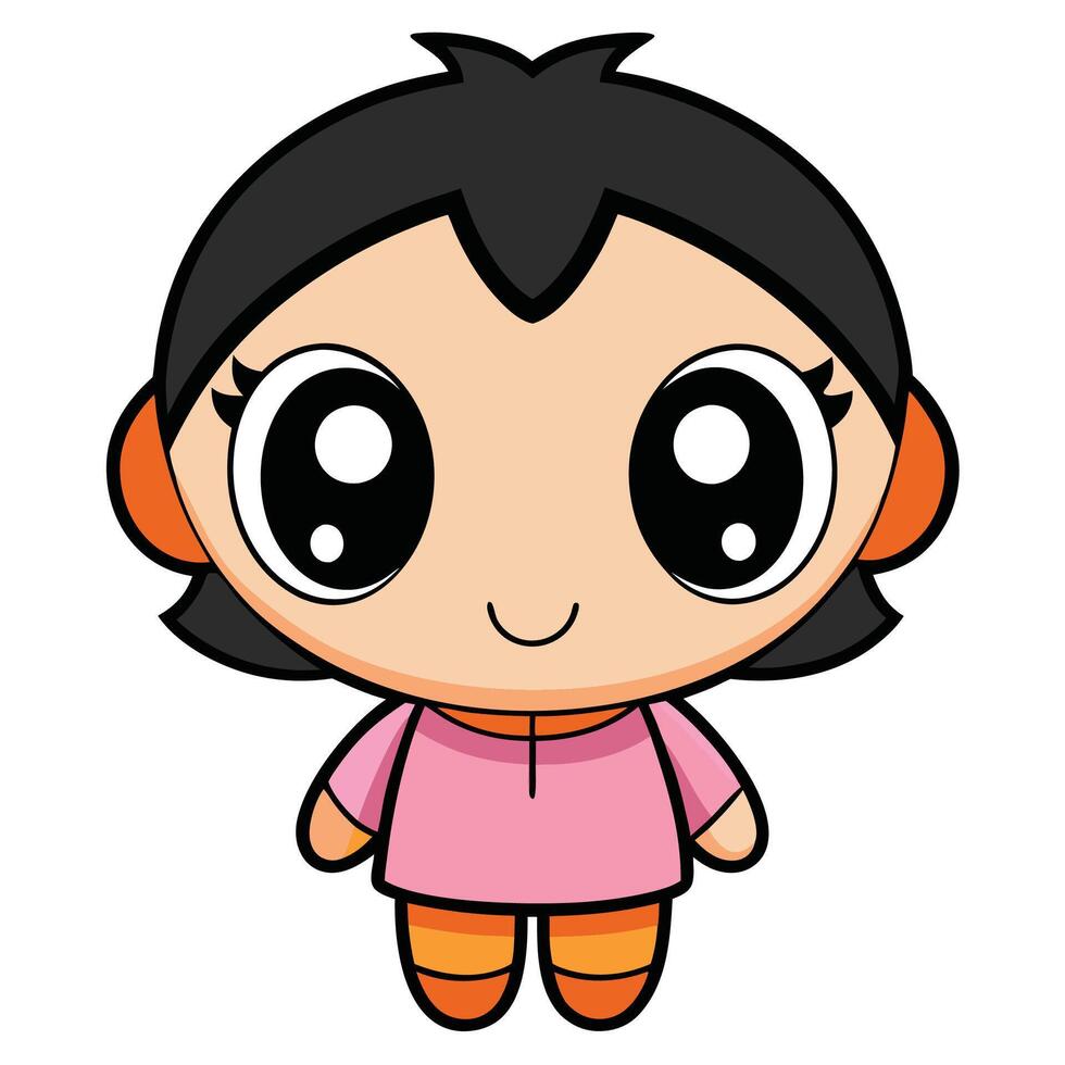 a cartoon girl with big eyes and a pink shirt vector