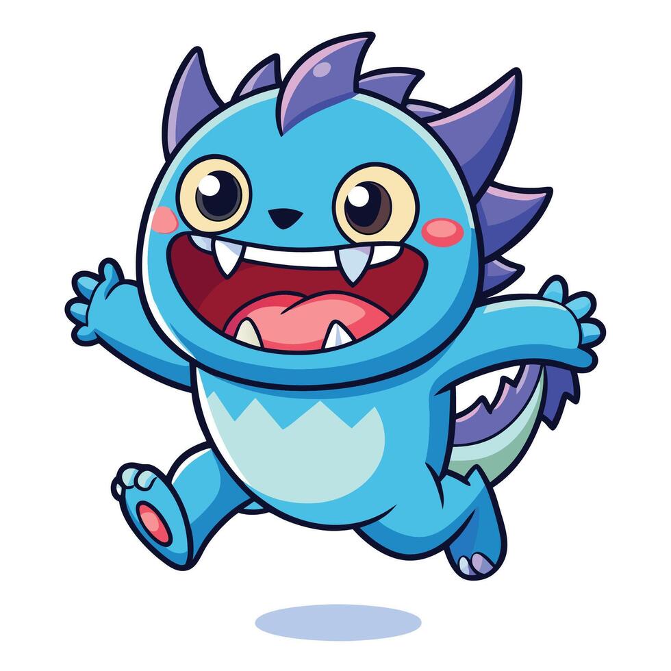 a cartoon blue monster running with vector