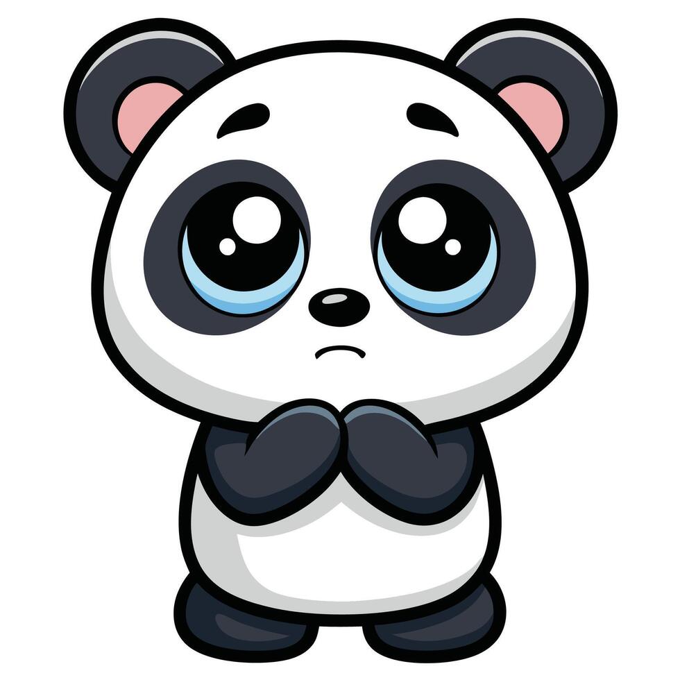 a cartoon panda bear with sad eyes white background vector