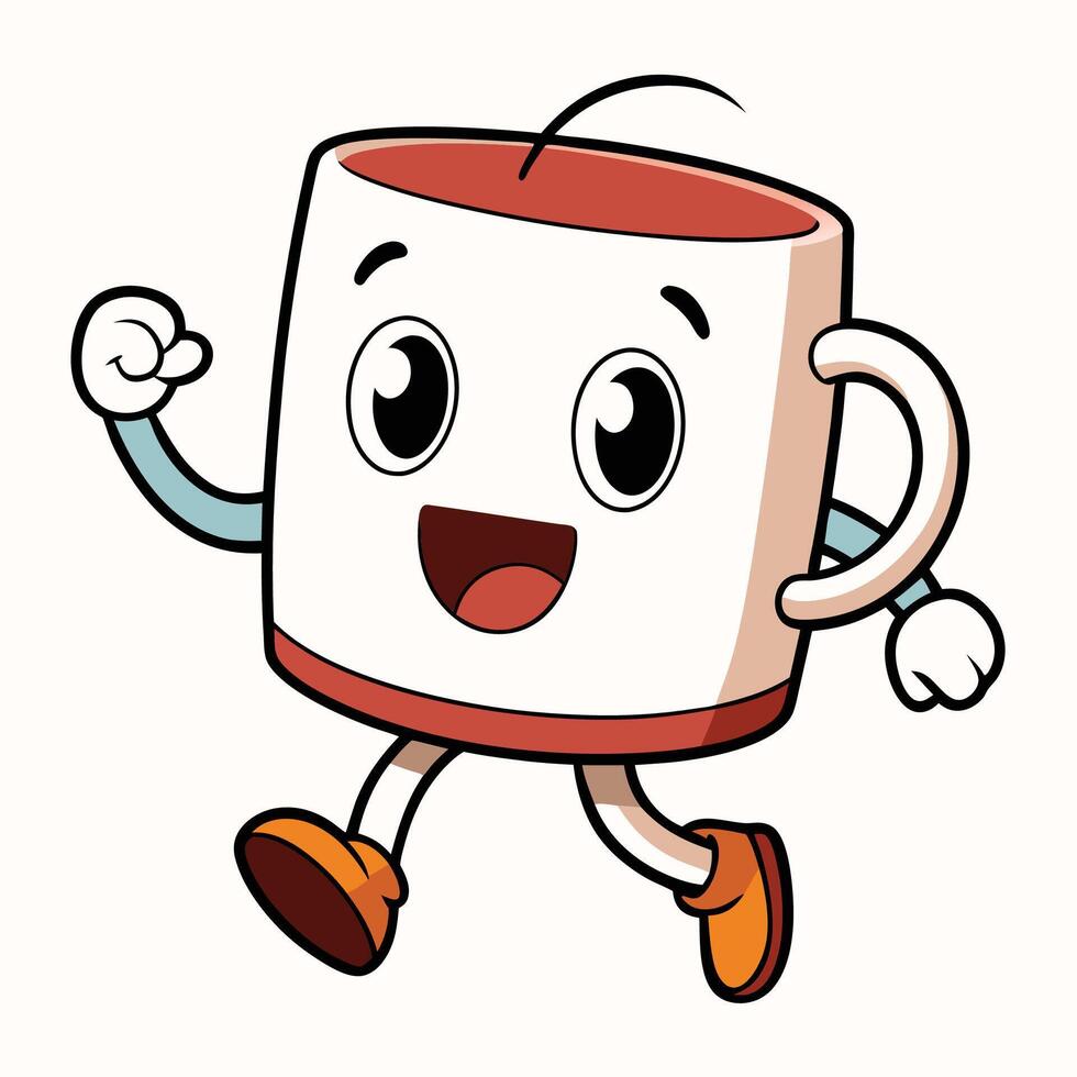 a cartoon coffee cup running with its eyes open vector