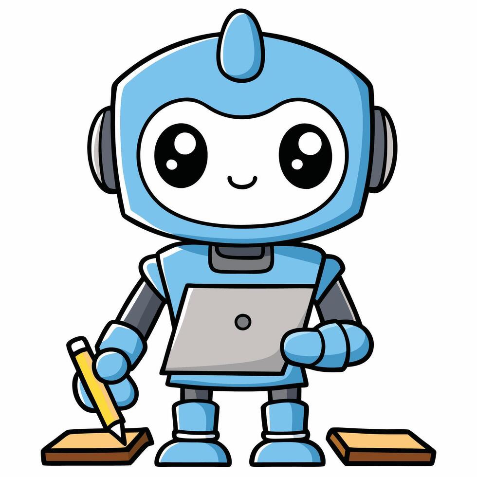 a cartoon robot holding a pencil vector