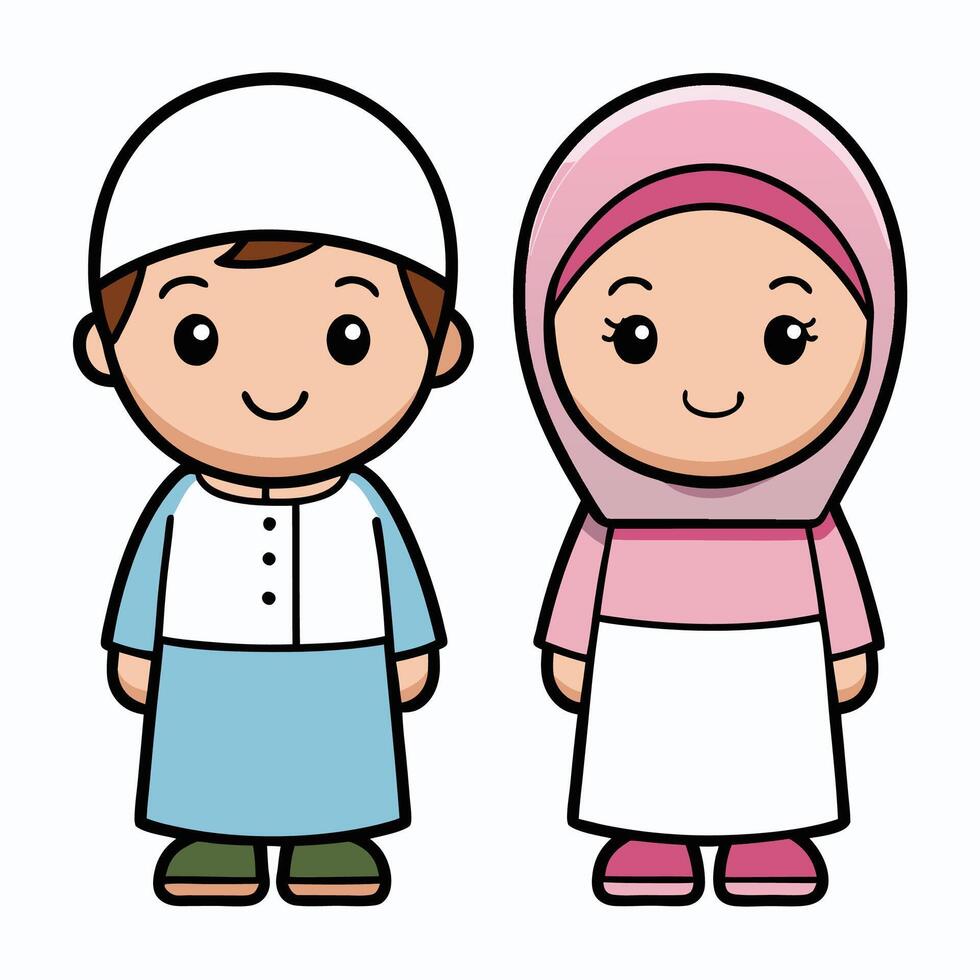 muslim boy and girl illustration white background vector