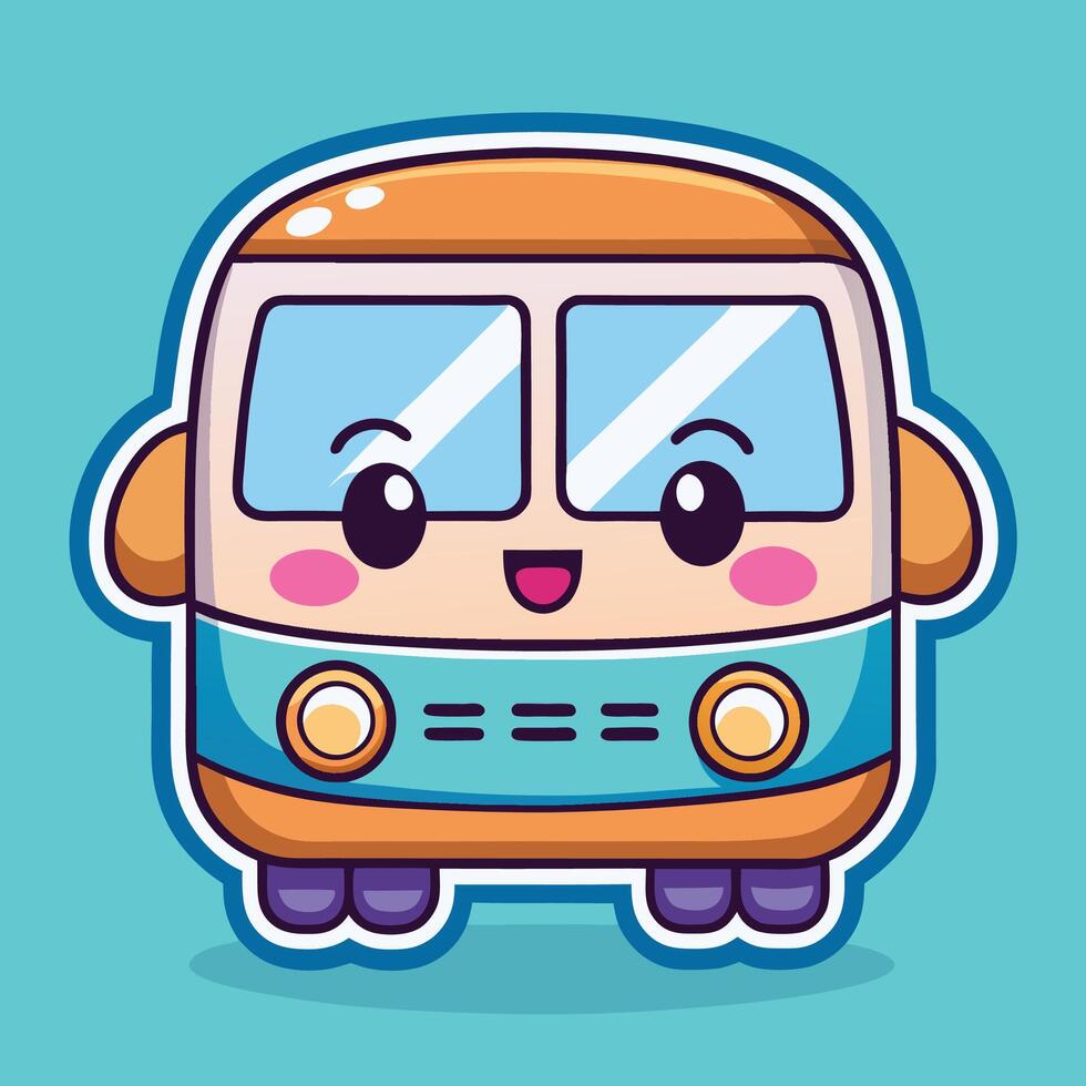 cartoon bus with eyes and smiley face vector