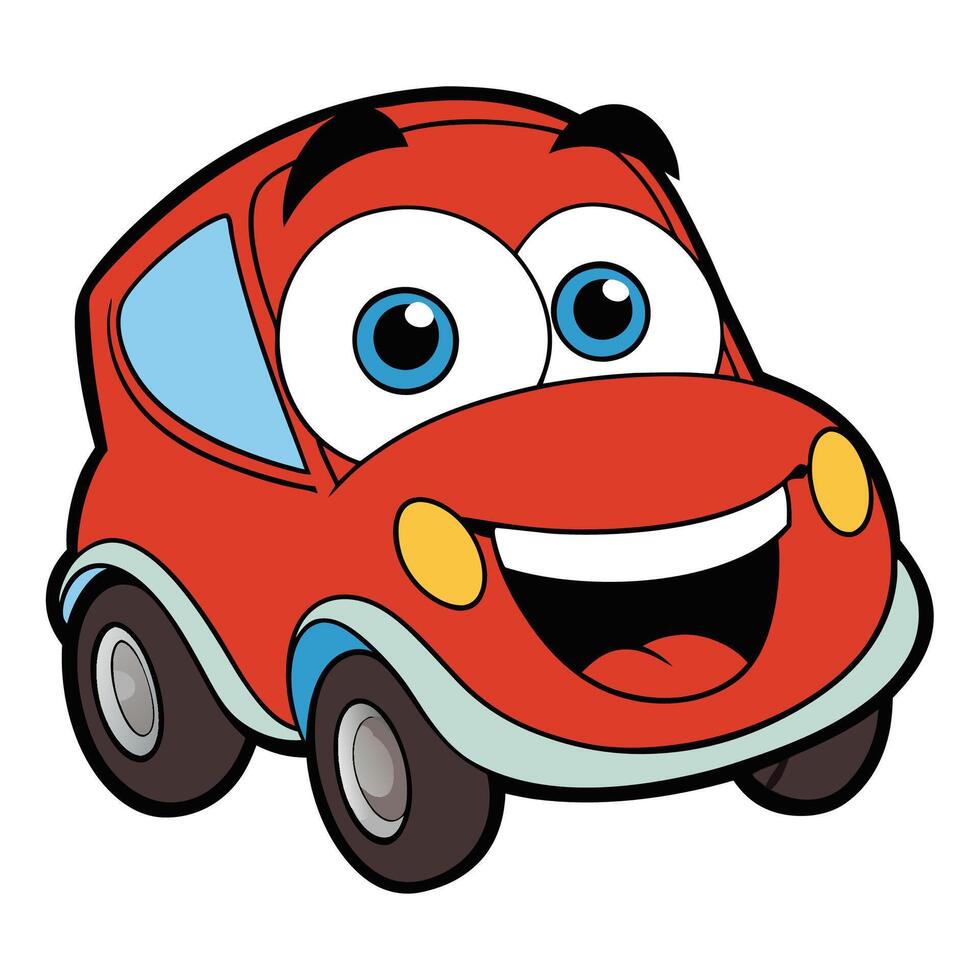 car with big eyes and smiling face white background vector