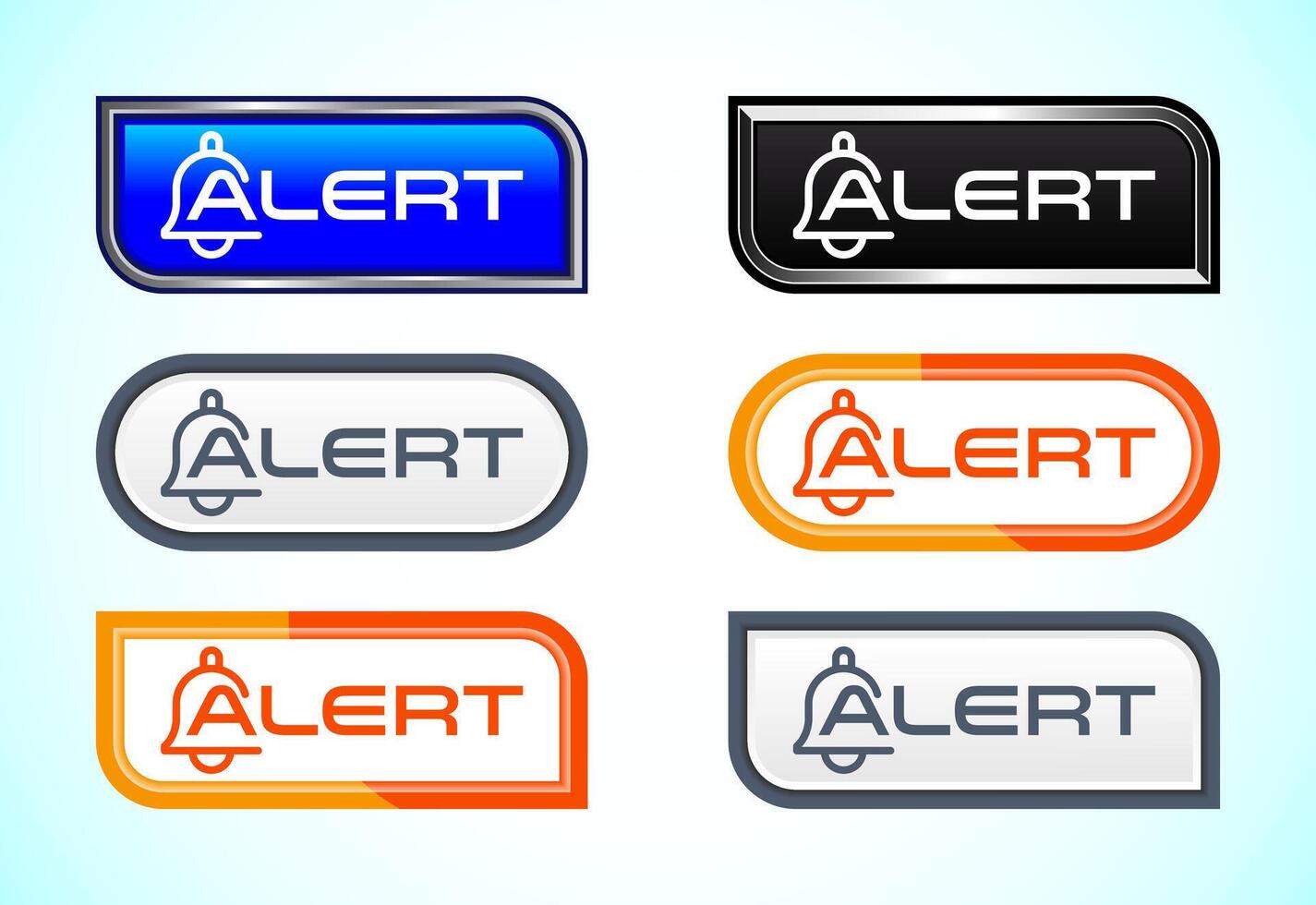 Alert button set of different shapes and colors. Suitable for mobile app, and website vector