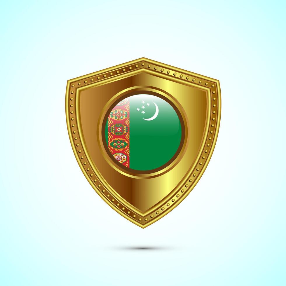 Rounded flag of Turkmenistan with glossy gold shield vector