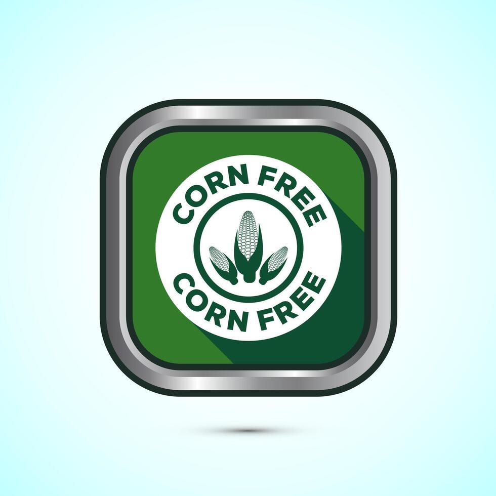 Corn free icon design illustration. Natural products, allergens, Food Intolerance. Green shadow button design vector