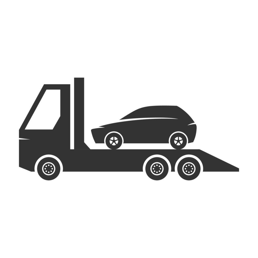 Car towing icons in black and white. Automotive vehicle maintenance service illustrations vector
