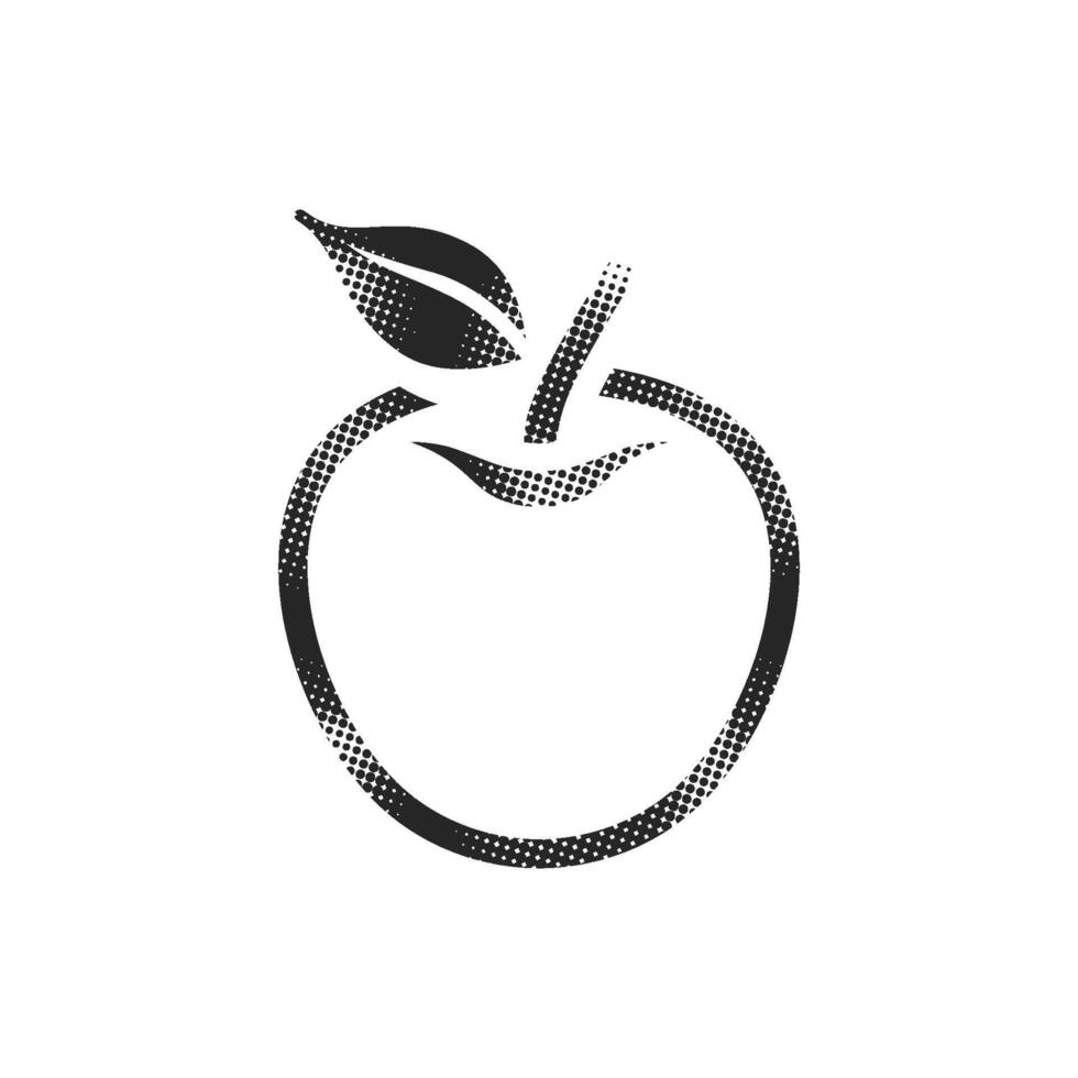 Apple icon in halftone style. Black and white monochrome illustration. vector