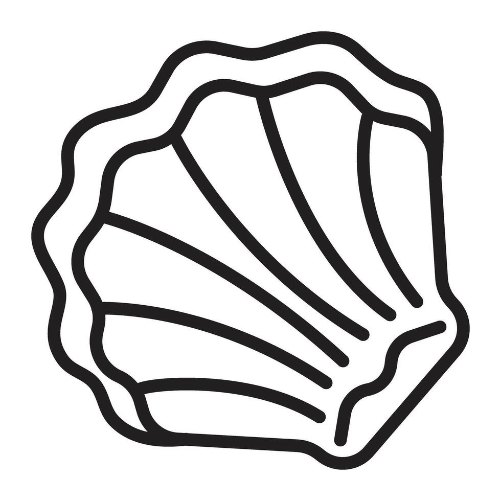 Black line shell, monochrome nautical illustration, editable stroke sign, opened seashell, outline mollusk vector