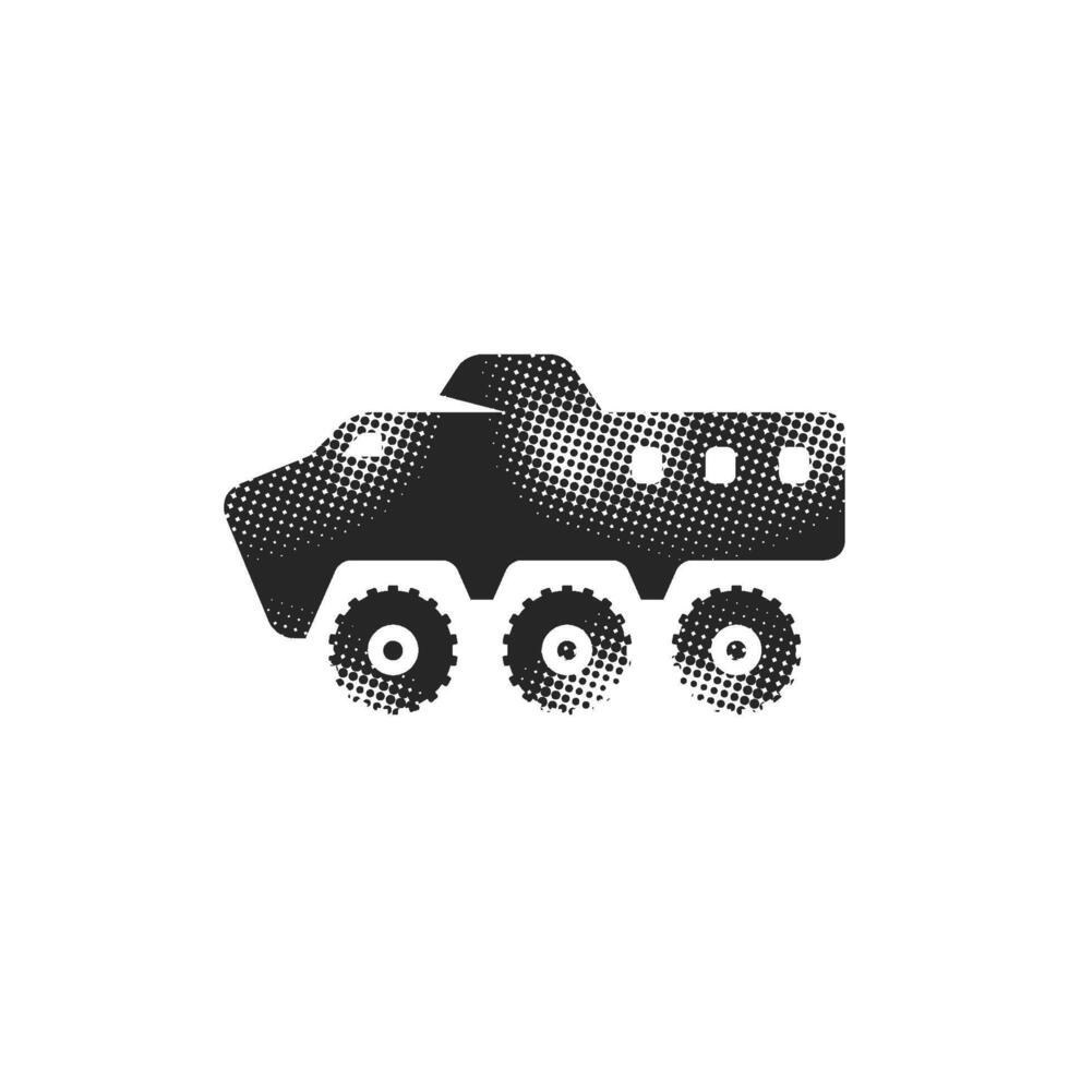Armored vehicle icon in halftone style. Black and white monochrome illustration. vector