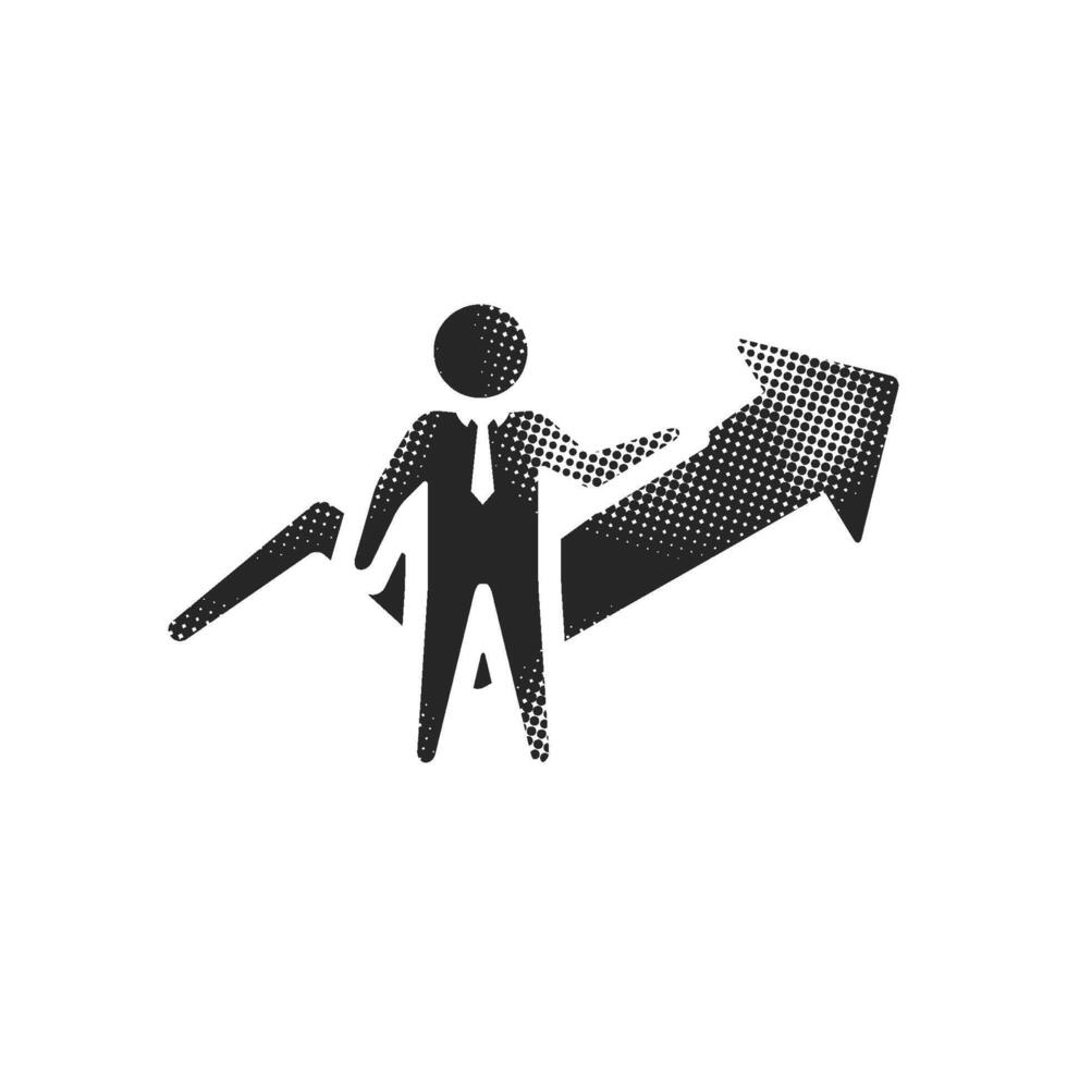 Businessman chart icon in halftone style. Black and white monochromE vector