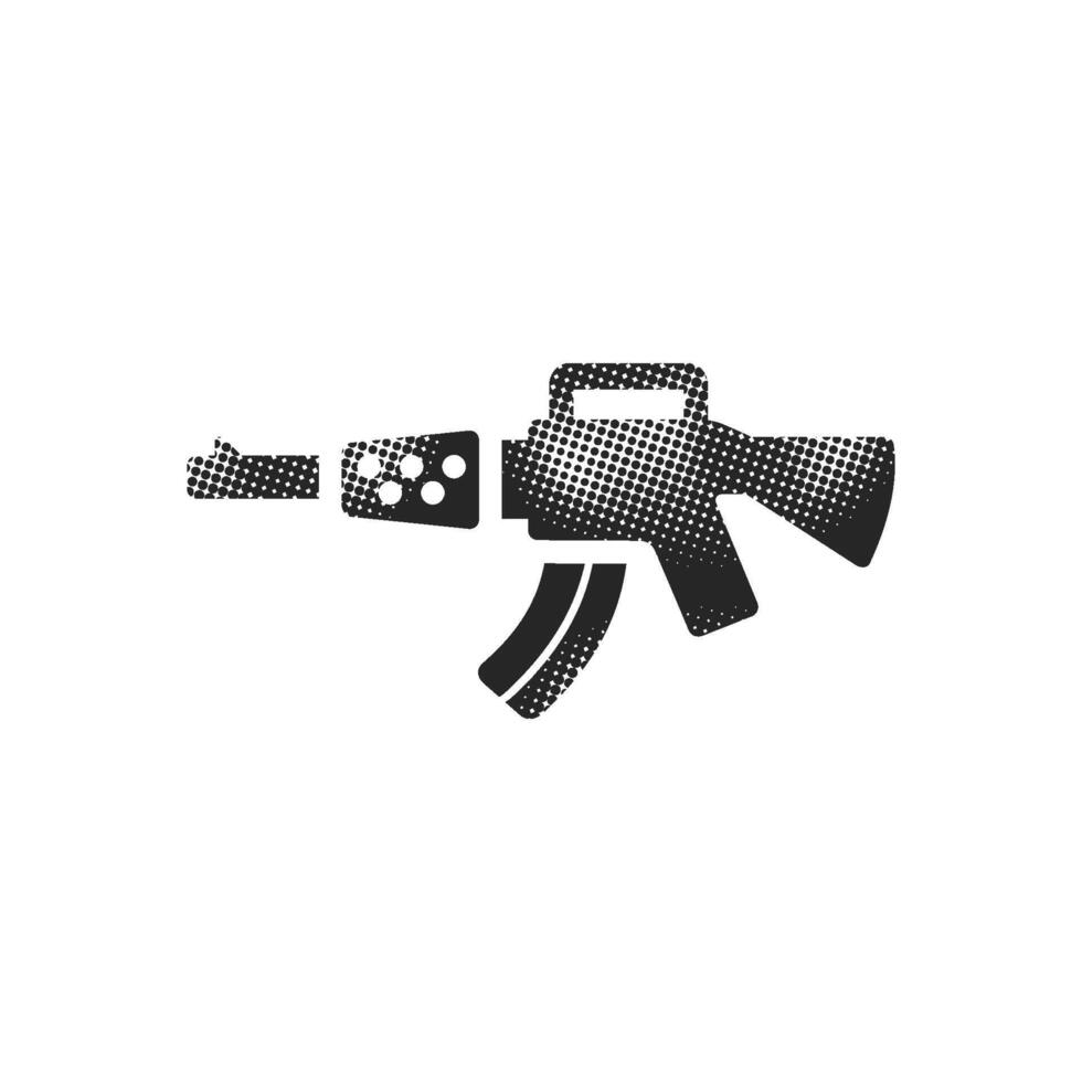 Assault riffle icon in halftone style. Black and white monochrome illustration. vector