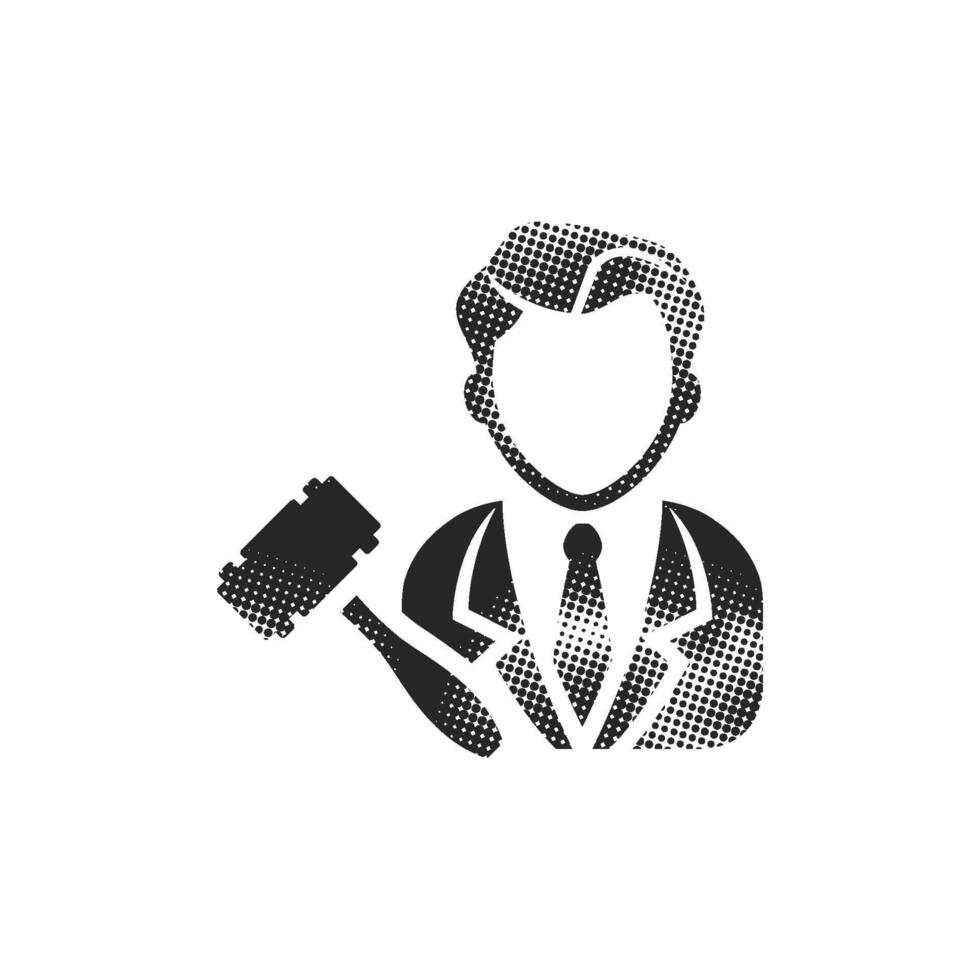 Auctioneer icon in halftone style. Black and white monochrome illustration. vector