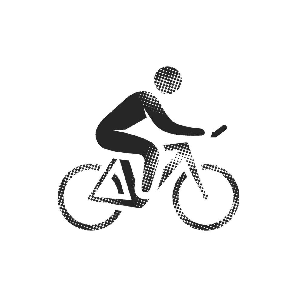 Cycling icon in halftone style. Black and white monochrome illustration. vector