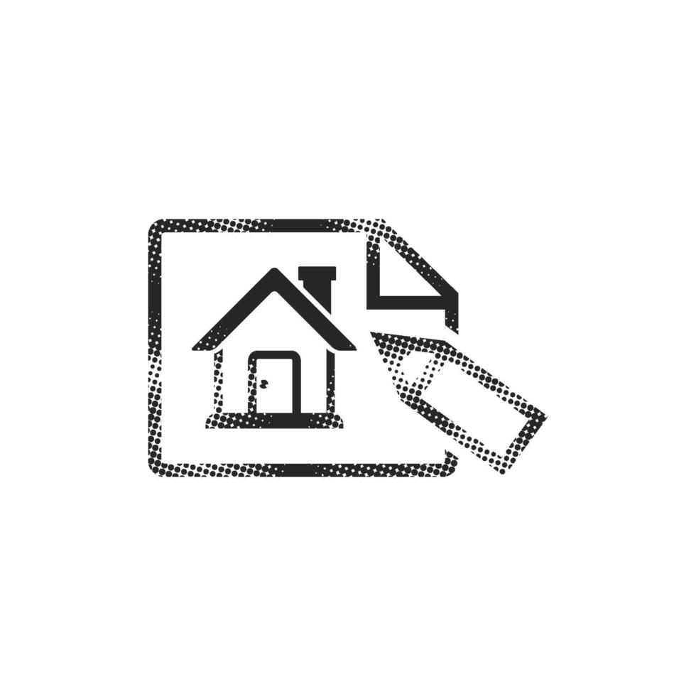 Blueprint icon in halftone style. Black and white monochrome illustration. vector