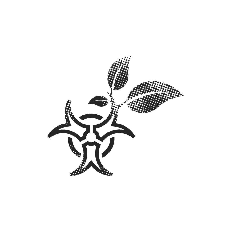 Biohazard leaves icon in halftone style. Black and white monochrome illustration. vector