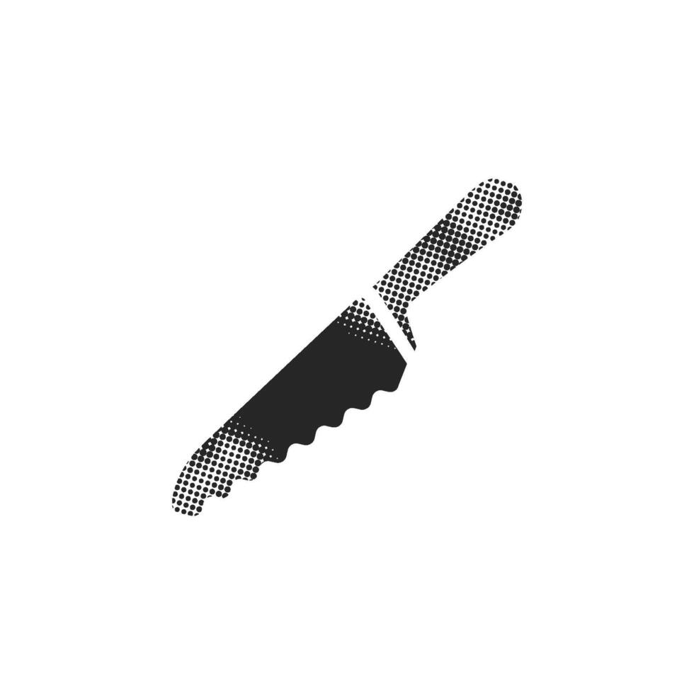 Bread knife icon in halftone style. Black and white monochrome illustration. vector