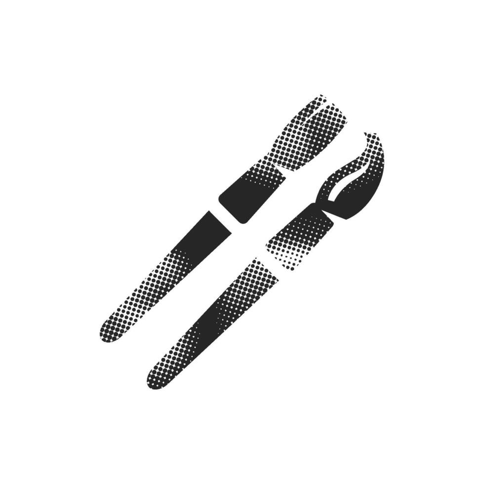 Paint brushes icon in halftone style. Black and white monochrome illustration. vector