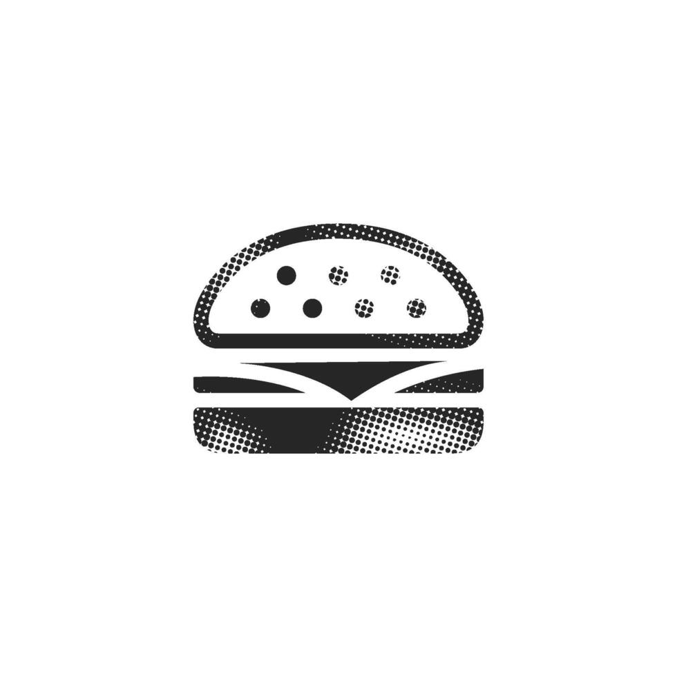 Burger icon in halftone style. Black and white monochrome illustration. vector