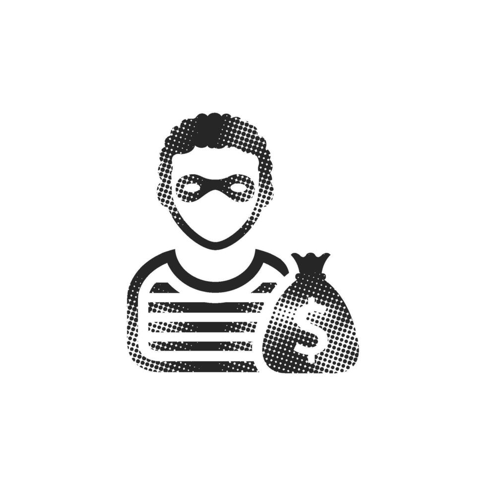Burglar icon in halftone style. Black and white monochrome illustration. vector