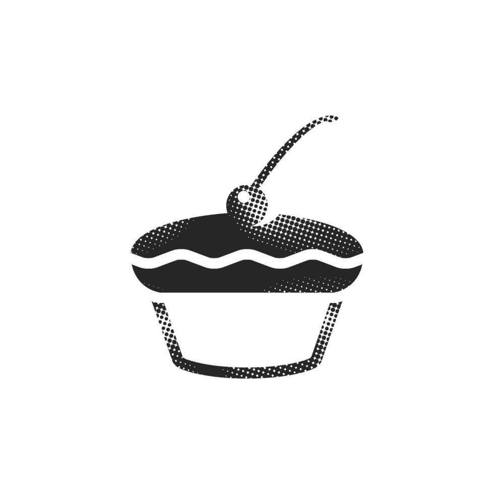 Cake icon in halftone style. Black and white illustration vector