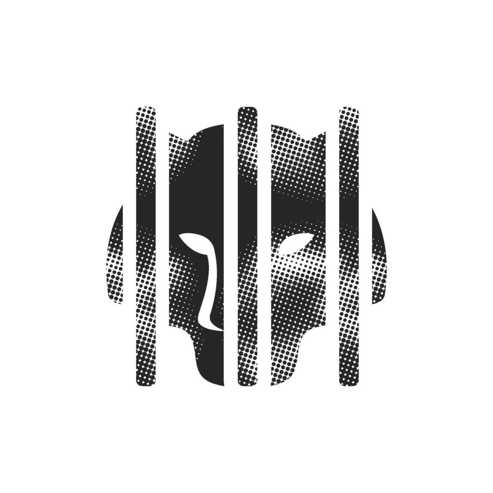 Caged animal icon in halftone style. Black and white monochrome illustration. vector