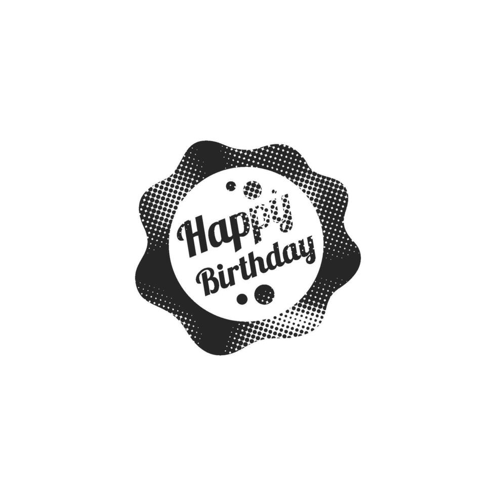 Birthday cake text icon in halftone style. Black and white monochrome illustration. vector