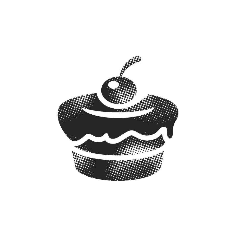 Cake icon in halftone style black and white monochrome illustration vector