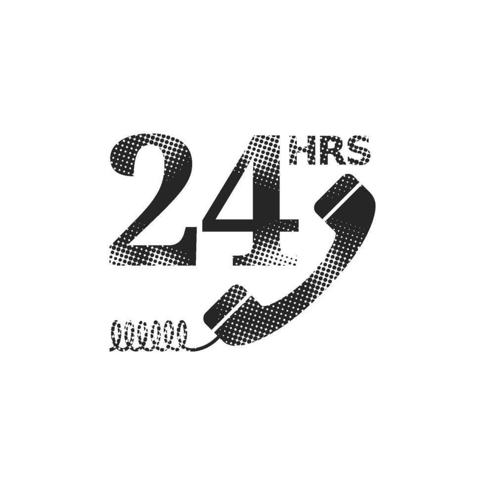 24 hours service icon in halftone style. Black and white monochrome illustration. vector