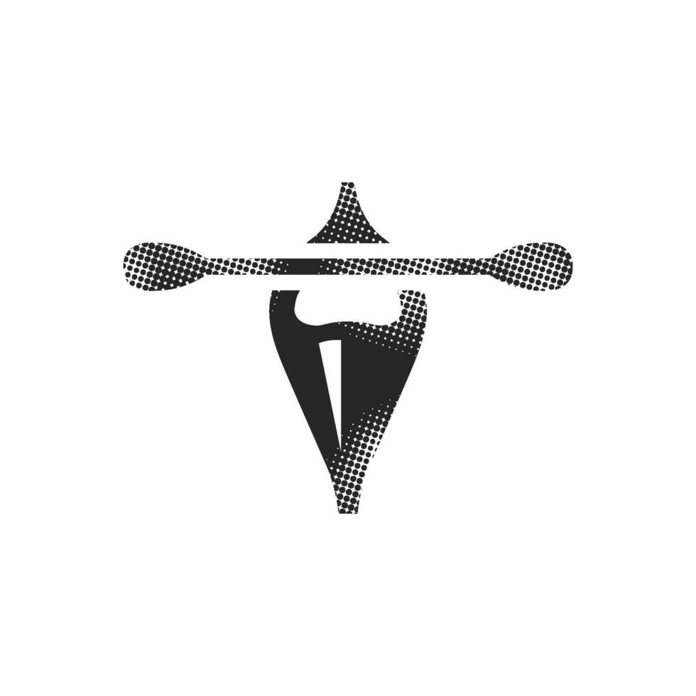 Canoe icon in halftone style. Black and white monochrome illustration. vector
