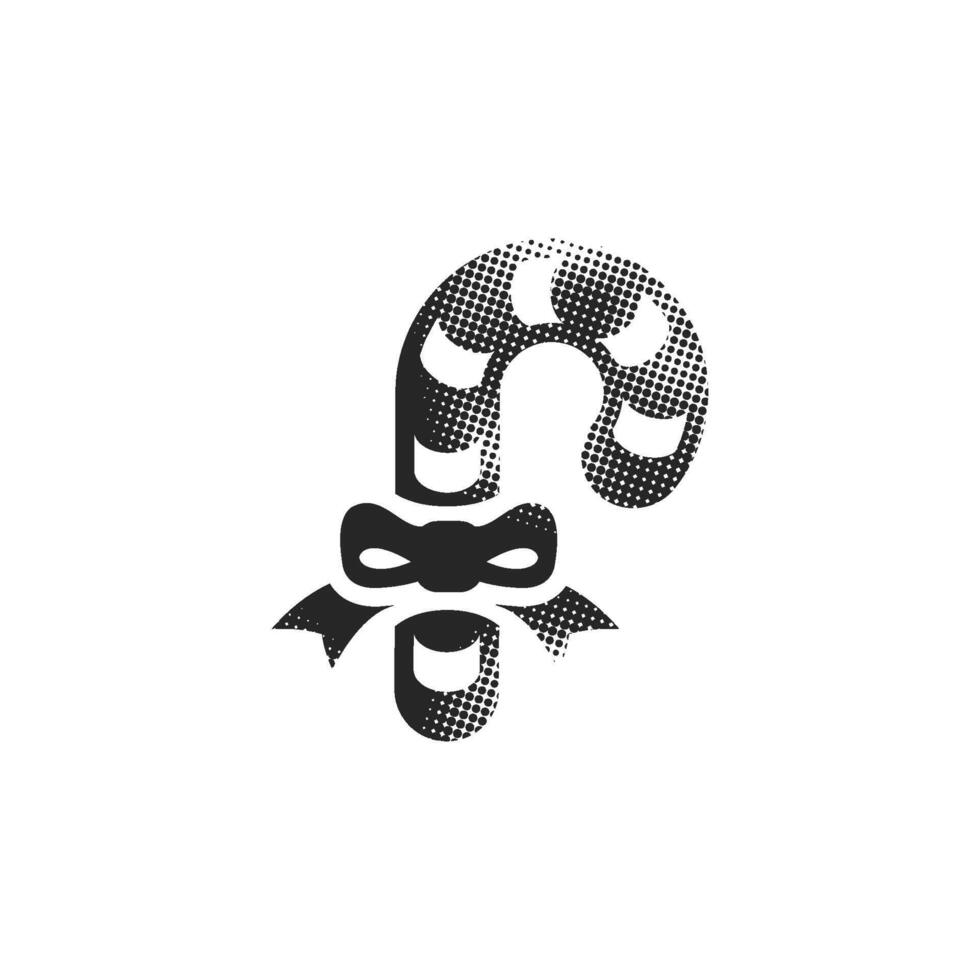 Candy cane icon in halftone style. Black and white monochrome illustration. vector