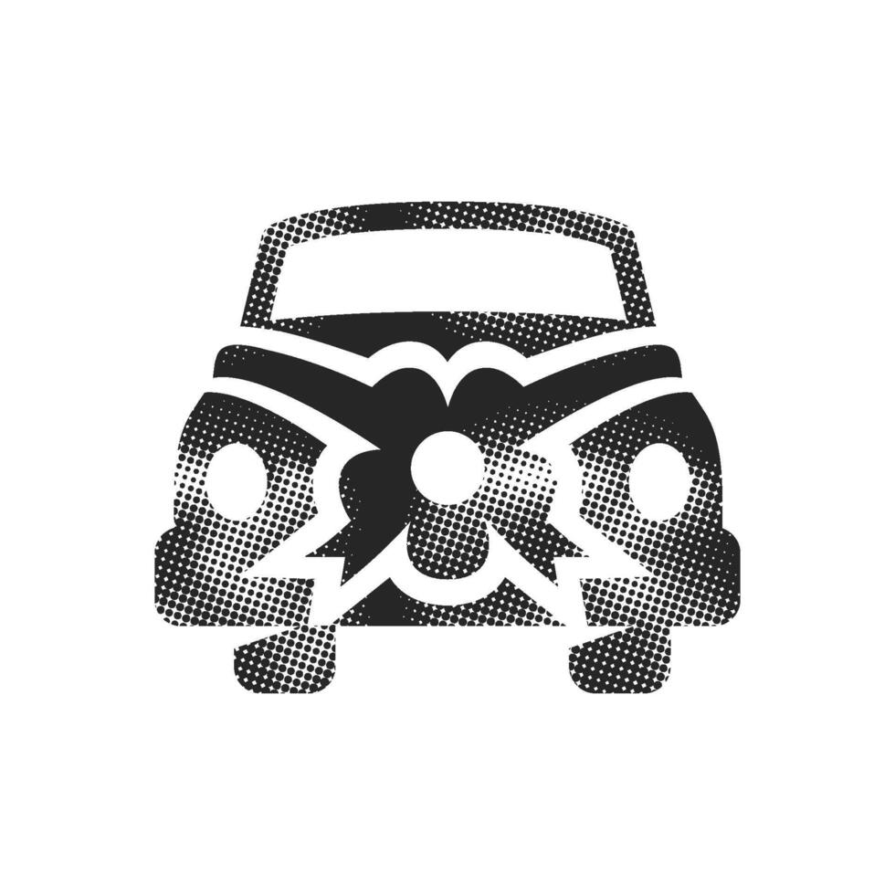 Green car icon in halftone style. Black and white monochrome illustration. vector