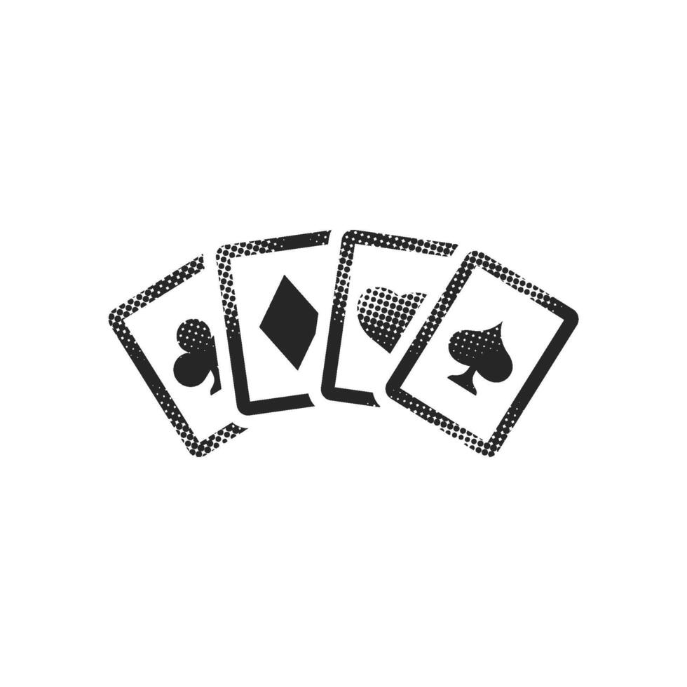 Playing cards icon in halftone style. Black and white monochrome illustration. vector