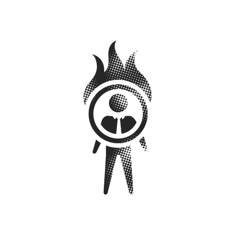 Businessman challenge icon in halftone style. Black and white monochrome vector